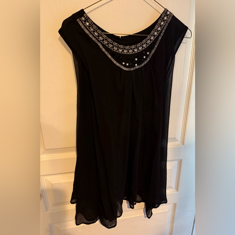 Nue Options | Women’s Black Beaded Neckline Top Size 1X